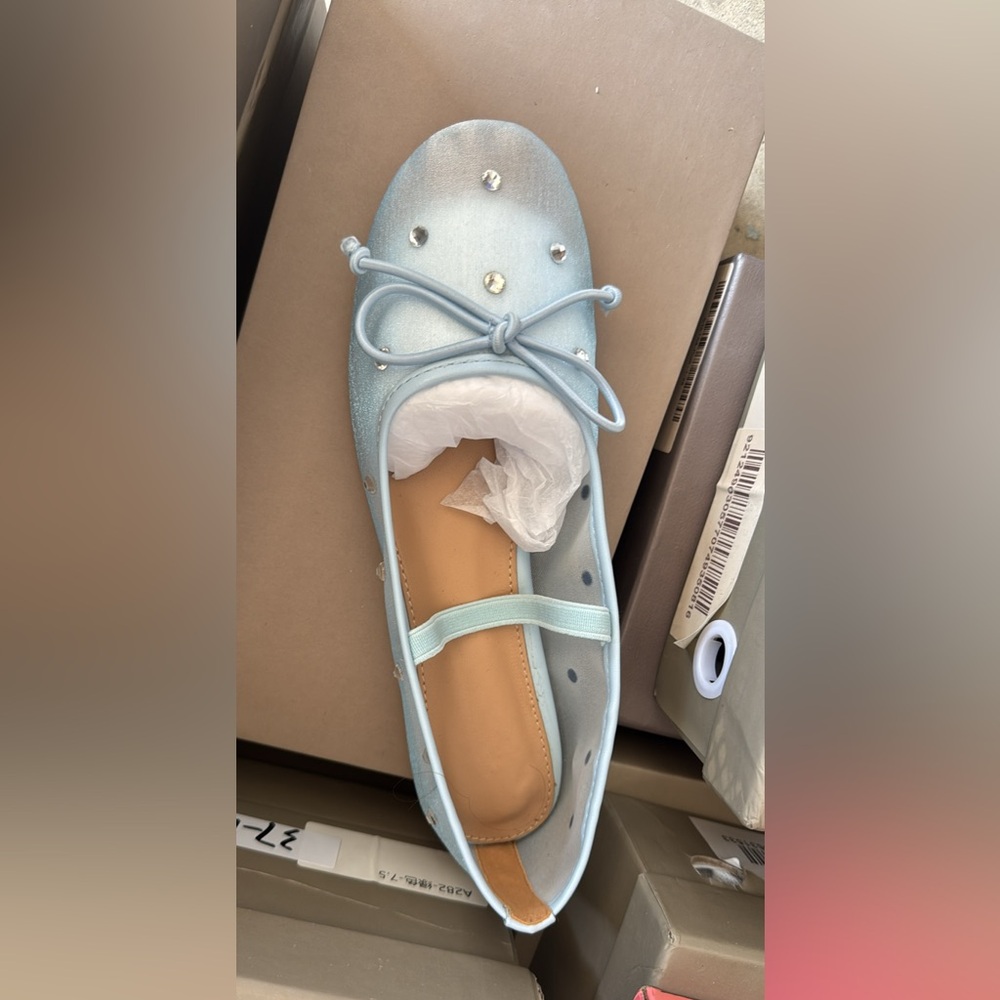 Light Blue Ballet Flats with Rhinestones